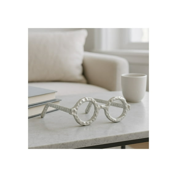 Decorative Glasses Sculpture for Home Decor - Bathroom, Desk and Office Decor Object - Living Room Decor Ornament - Shelf Styling and Coffee Table Statues - Sculpture for Unique Spaces - 3" Silver