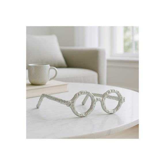 Decorative Glasses Sculpture for Home Decor - Bathroom, Desk and Office Decor Object - Living Room Decor Ornament - Shelf Styling and Coffee Table Statues - Sculpture for Unique Spaces - 3" Silver