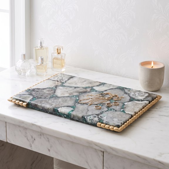 Sagebrook Home Agate Decorative Tray for Home Decor - Tabletop Tray for Living Room, Entryway Table, and Bedroom Dresser - 1", Gray & Green