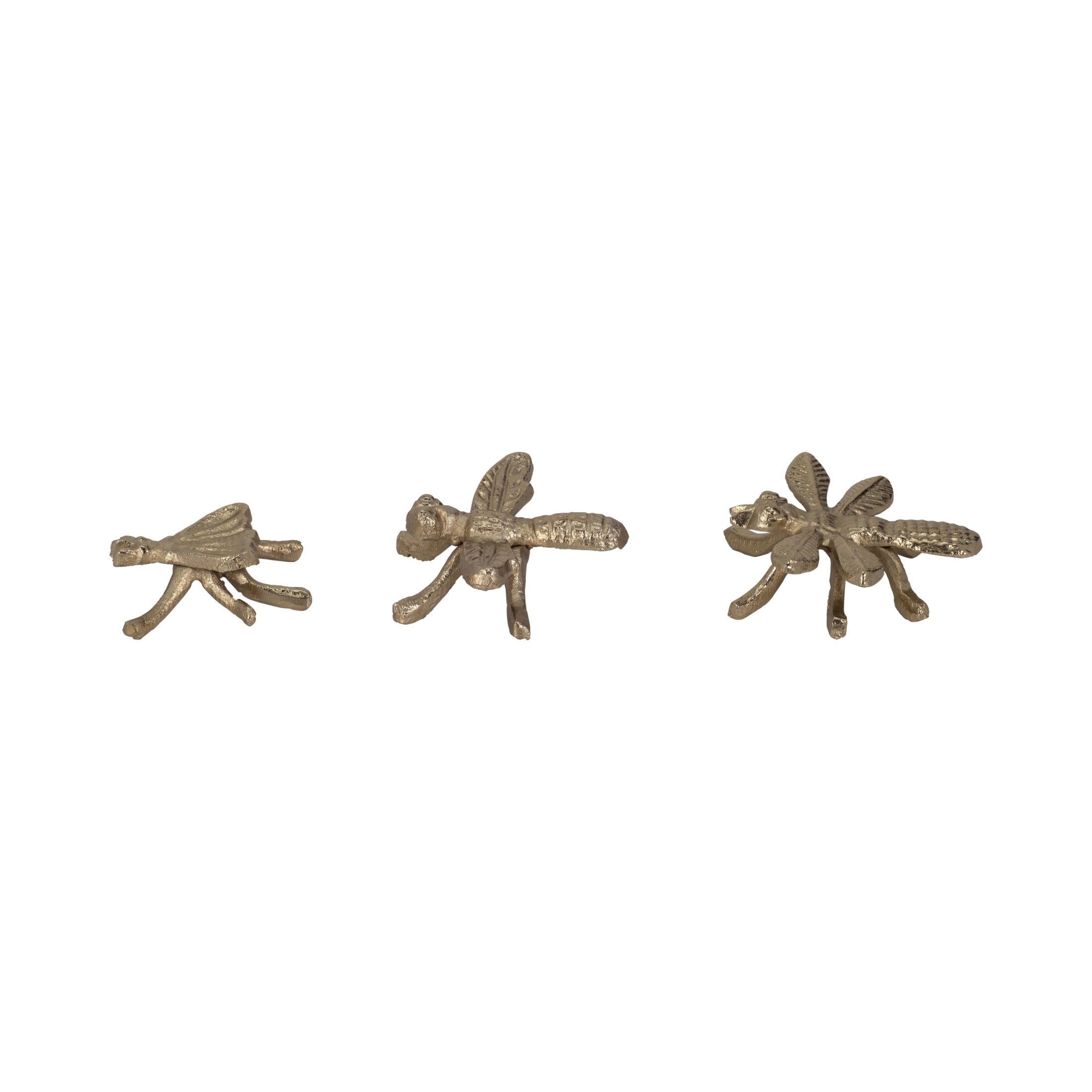 Set of 3 Gold Aluminum Bug Figurines, 4" Length