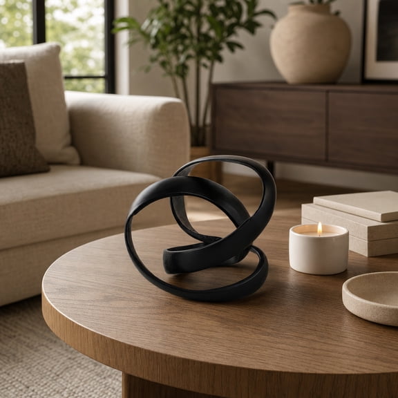 Decorative Aluminum Knot Sculpture for Home Decor - Ornaments Figurine for Bathroom, Office, and Living Room Styling - Modern Shelf Accent, Coffee Table Decor, or Room Display - 7", Black
