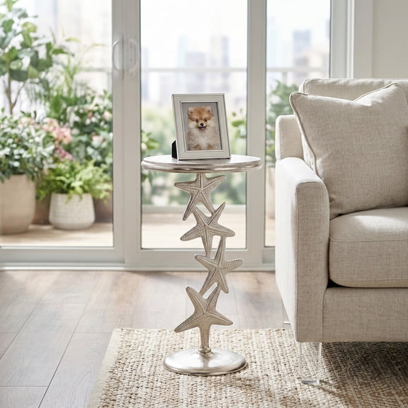 Aluminum Starfish Side Table for Home Decor - Small End Stand for Bedroom, Night Stand, and Living Room - Coastal Accent for Small Spaces, Bedside, and Drink Table - 26", Silver