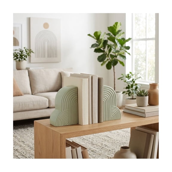 Sagebrook Home Set of 2 Decorative Bookends - 10" Ceramic Modern Arch Design - Stylish & Durable - Ideal for Home & Office Decor - Perfect for Bedroom, Living Room, Workspace - Green