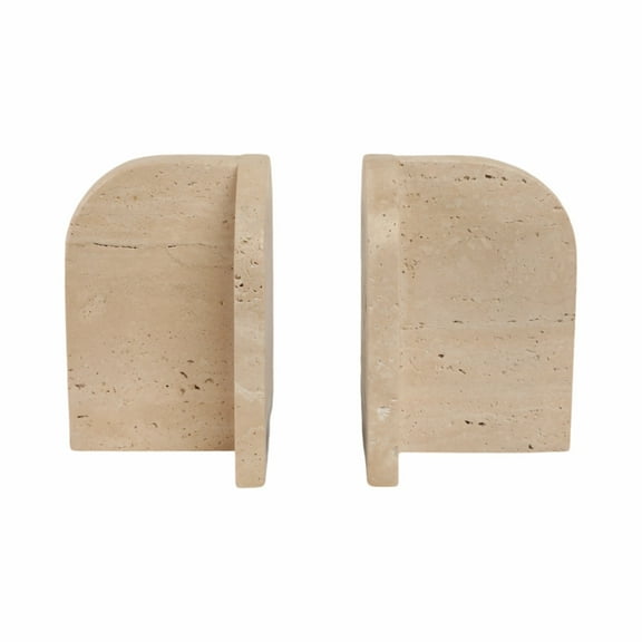 Sagebrook Home Arched Travertine Bookends in Tan Marble (Set of 2)