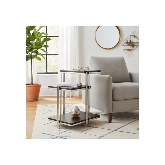 Modern End Table, Side Table, or Small Night Stand for Home Decor - Metal Three Tier Accent Bedside Table with Wood Top for Small Spaces - Perfect for Home, Bedroom, or Living Room Decor - 24" Brown