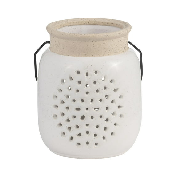 Sagebrook Home Artisan Lantern, Elegant Ceramic Flower Cut Out Design, Home Accent
