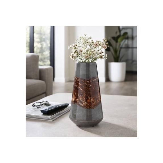 Elegant Glass Vase for Living Room Decor - Home Decor Accents with Sculptural Form and Grounded Base - Decorative Flower Vase for Room, Bedroom, House, Office and Table Display - 17", Black & Red