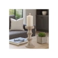 thumbnail image 1 of Decorative Wooden Pillar Candle Holder with Bead Banded - Stylish Antique Style Candlestick Holder for Table Centerpiece or Entryway Decor - Home Decor Accent for Living Room - 11", Ivory & Tan, 1 of 12