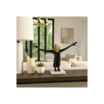 Sculpture Metal Stone Abstract Geometric Head with Extended Arms Pose 13" Black Gold Metallic for Home Office Bedroom Living Room