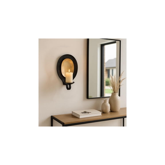 Decorative Round Wall Candle Sconce for Entryway Decor - Contemporary Metal Votive or Pillar Wall Candle Holder for Home Decor - Versatile Hanging Wall Candle Scones or Wall Art - 9", Black & Gold
