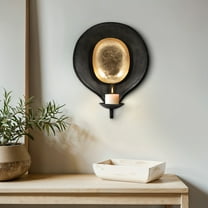 Modern Metal Wall Candle Holder Sconce - Iron Pillar & Taper Candle Holder with Accents - Stylish Wall Decor for Home, Office, Bedroom, Living Room - 15" Black & Gold