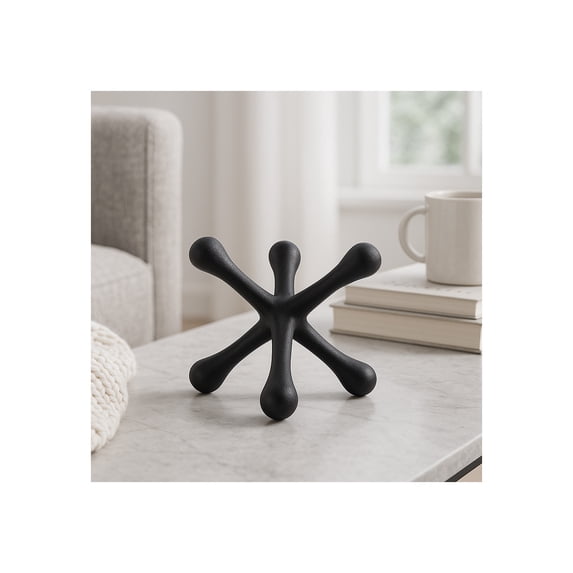 Decorative Metal Jack Sculpture for Home Décor - Modern Figurine for Bathroom, Office, and Living Room Décor - Abstract Accent for Entryway, Shelf Display, and Coffee Table - 6", Black