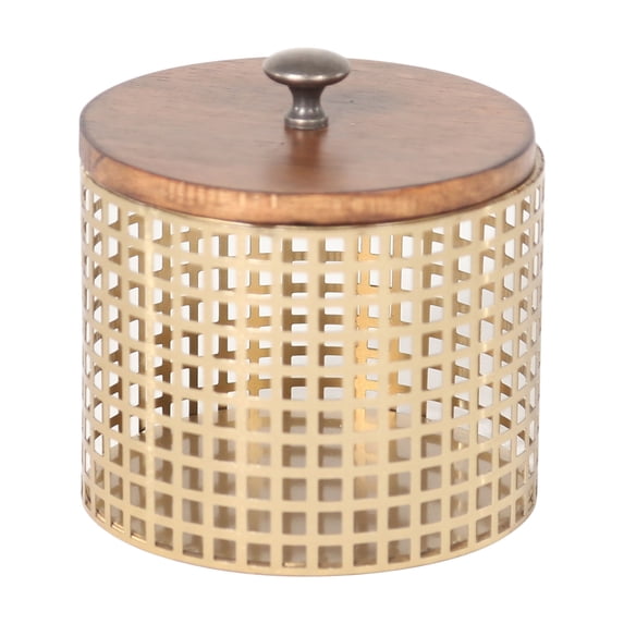 Sagebrook Home Bronze Metal Wood Top Box, Round , Round, Metal, Contemporary, 5.9"L X 6.3"W X 6.25"H, Solid Color
