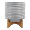 thumbnail image 1 of Sagebrook Home Ceramic 10" Planter On Stand, Gray, Round, Ceramic, Contemporary, 9.75"L X 9.75"W X 11.5"H, Striped, 1 of 9