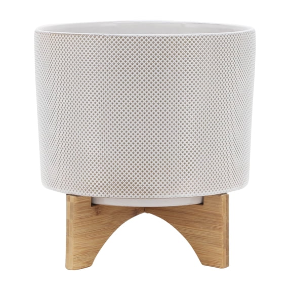 Sagebrook Home Ceramic 10" Planter On Stand/Whitete / Tan Dot, Round, Ceramic, Contemporary, 11"L X 11"W X 12"H, Dot
