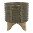 thumbnail image 1 of Sagebrook Home Ceramic 10" Textured Planter with Stand, Olive, 1 of 6