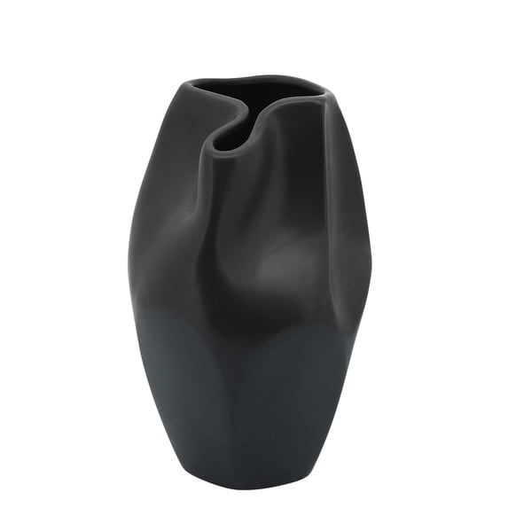 Abstract Sculptural Vase for Living Room Decor - Ceramic Flower Vase for Home, Entryway Table, or Office Display - Modern House Accent for Bedroom Nightstand and Bathroom - 10", Black