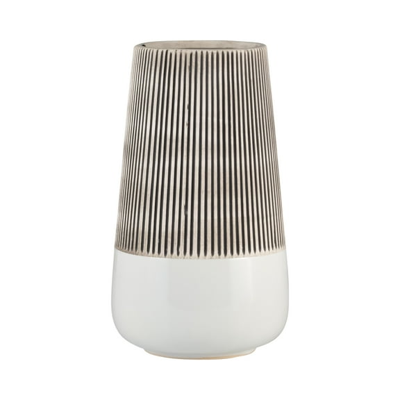 Stoneware Ceramic Vase - Textured Design for Home, Office, Living Room, Bedroom Decor -  Ivory & Tan, 10"