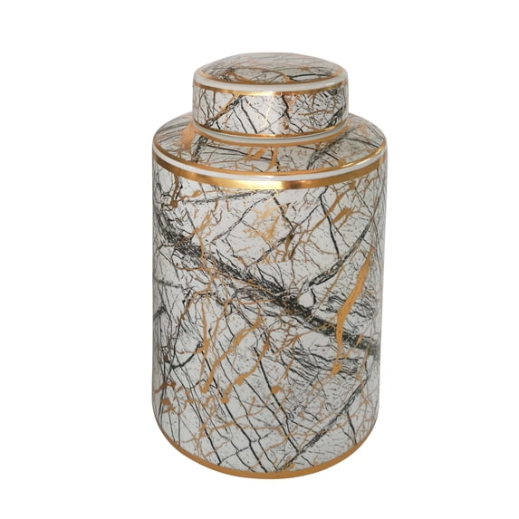 Sagebrook Home Ceramic 12" Jar With Gold Lid, White
