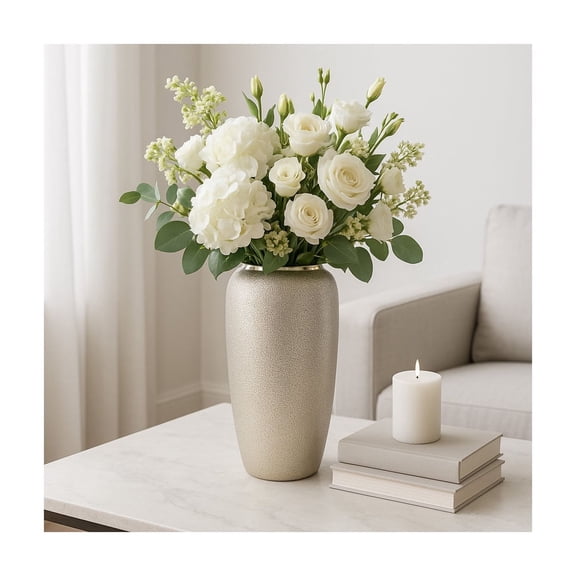 Ceramic Vase That Elevates Home Decor - Elegant Textured Vase for Living Room Decor, Bedroom, Office, or Table Decor - Modern Flower Vase for House Accent - 12" Silver