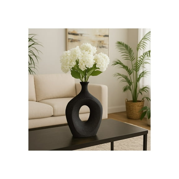Ceramic Vase That Elevats Home Decor - Vase for Living Room Decor, Dining Table or Office Desk - Flower Vase with Hollow Center for House, Table, & Bedroom Decor - 13" Black