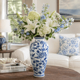 thumbnail image 1 of Modern Ceramic Vase for Living Room and Home Decor - Decorative House Accent for Table Decoration - Elegant Chinoiserie Flower Vase for Bedroom and Office Display - 13", Blue and White, 1 of 13