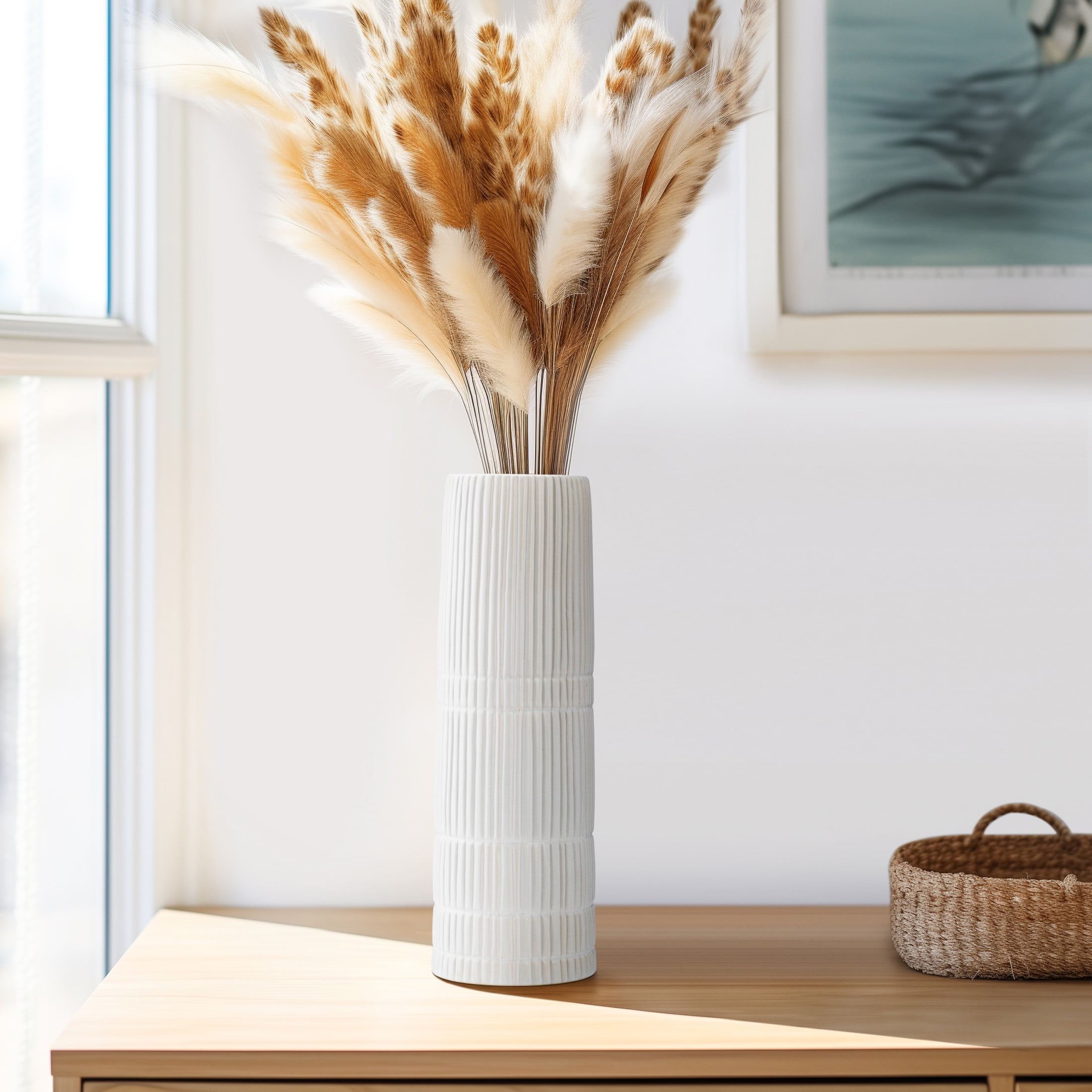 White Ceramic 15" Tall Decorative Table Vase