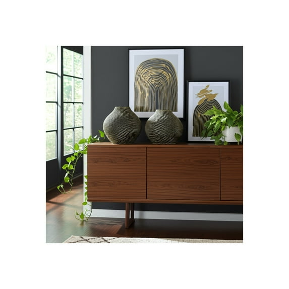 Modern Ceramic Vase - Textured Studded Design - Elegant Stoneware Home & Office Decor for Living Room, Bedroom - 16" Black