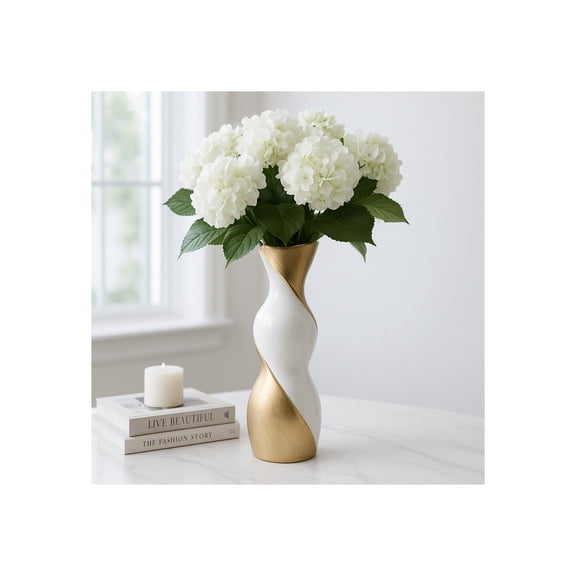 Elegant Twisted Ceramic Vase for Living Room and Home Decor Accent - Ideal for House Decor and Table Displays - Decorative Flower Vase for Entryway, Bedroom, or Office Desk - 16", Gold & Metallic