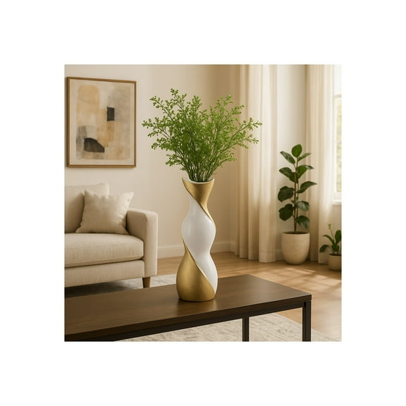 Decorative Ceramic Vase to Elevate Home Decor Spaces - Complements Living Room Decor, Office, and Bedroom - Perfect Flower Vase for Table Accent and House Decor - 16" White & Gold