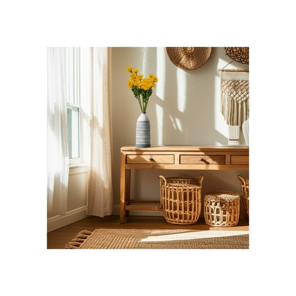 Boho Ceramic Stoneware Vase - Geometric Pattern Decorative Accent - Modern Home Decor for Living Room, Bedroom & Office - 18" Gray