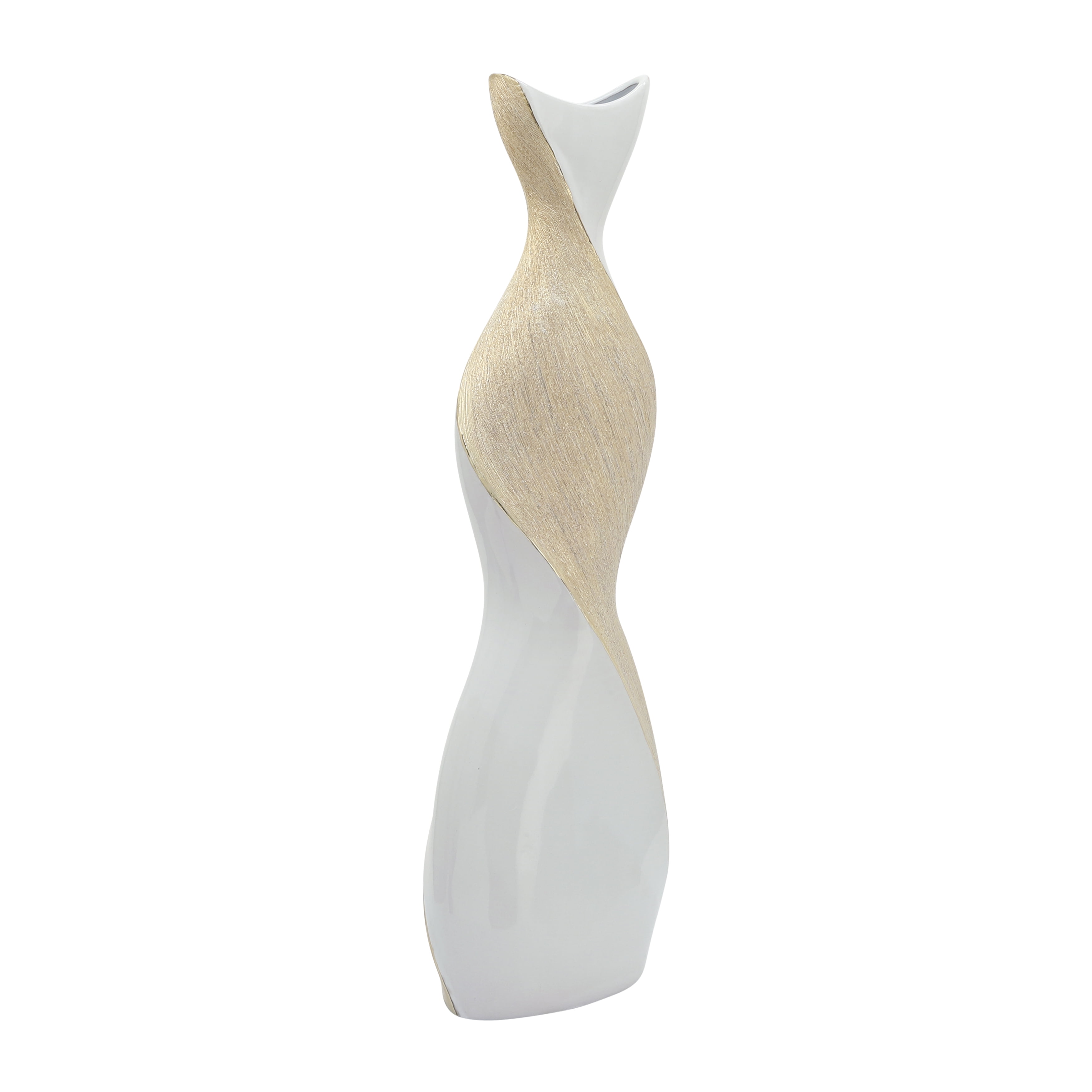 24" Twisted White and Gold Ceramic Vase