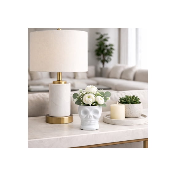 Decorative Skull Ceramic Vase for Living Room Decor - Contemporary Flower Vase for Home, Bedroom, and Office Decor - Ideal House Accents for Entryway Table and Shelf Display - 5", White