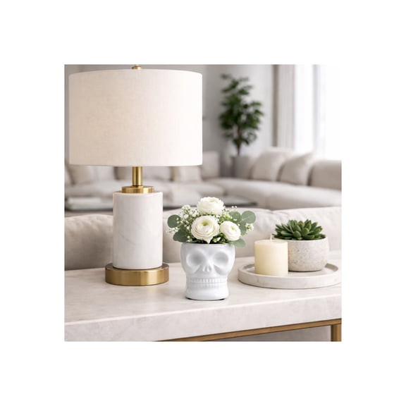 Decorative Skull Ceramic Vase for Living Room Decor - Contemporary Flower Vase for Home, Bedroom, and Office Decor - Ideal House Accents for Entryway Table and Shelf Display - 5", White