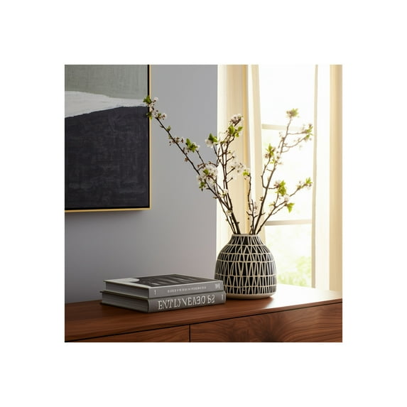 Decorative Vase with Textured Pattern Ceramic Stoneware Modern Design Home & Office Accent Decor - 5" Black