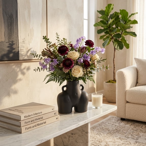 Abstract Half Body Shaped Vase for Living Room Decor - Chic Ceramic Vase for Home and Flower Arrangements - Modern Stoneware Accent for Room, Bedroom, House, and Office Table Styling - 6", Black