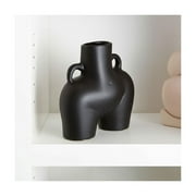 Black Ceramic Stoneware Vase - Modern Art-Inspired Decorative Accent - Glam Home & Office Decor - Unique Sculpture Design for Living Room, Bedroom, or Workspace - 6" Black