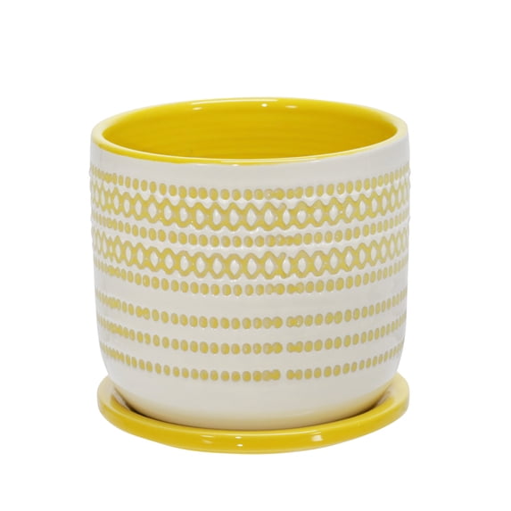 Sagebrook Home Ceramic 6" Planter with Saucer, Yellow