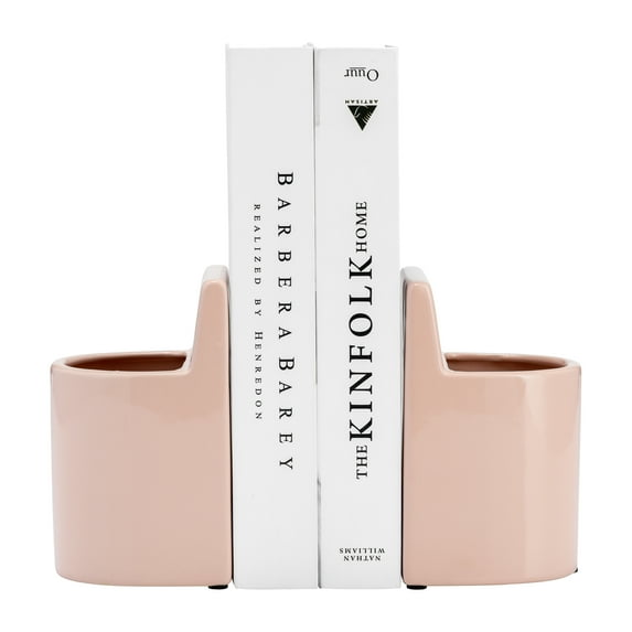 Sagebrook Home Ceramic 6" Pouch Bookends, Blush