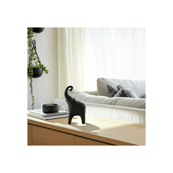Ceramic Elephant Figurine - Modern Decorative Statue for Home & Office, Stoneware Sculpture for Shelf, Desk, Living Room & Bedroom Decor - 11" Black