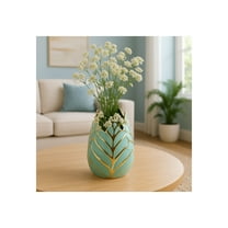 Modern Ceramic Vase for Home Decor - Sculpted Accent Decor for Living Room Decor, Bedroom Accent, Tabletop, or Office Shelf Decor - Decorative Contemporary Flower Vase - 8" Green & Gold