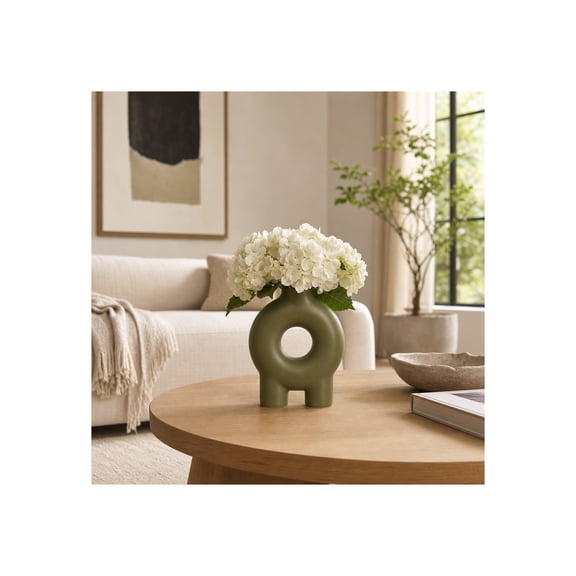Decorative Ceramic Vase for Home Decor - Modern Flower Vase for Living Room, Bedroom, and Console Table Decor - House Accent for Office Desk, Shelf Styling, and Kitchen Counter - 7", Green