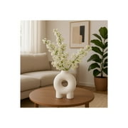 Decorative Ceramic Vase for Home Decor Room Decor Accent - Perfect for Living Room Decor, Bedroom Display, Office Styling, Table Accent, or House Accent - Modern Flower Vase for Room Decor - 7", White