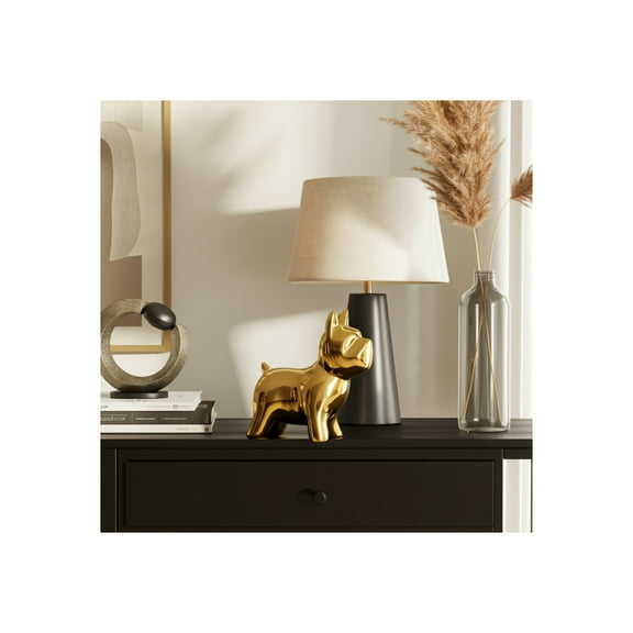 Metallic Ceramic Bulldog Figurine - Modern Stoneware Dog Statue for Home, Office, Bedroom & Living Room Decor - 8" Gold