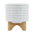 thumbnail image 1 of Sagebrook Home Ceramic 8" Planter On Stand, White Stripe, Round, Ceramic, Contemporary, 8"L X 8"W X 10"H, Solid Color, 1 of 8