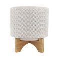thumbnail image 1 of Sagebrook Home Ceramic 8" Planter With  Wooden Stand, Round, Ceramic, Contemporary, 8.5"L X 8.5"W X 9"H, Chevron, 1 of 8