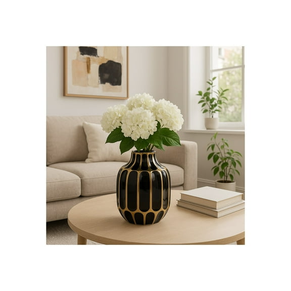 Ceramic Vase That Elevates Home Decor - Sculptural Flower Vase for Office, Living Room Decor, Table, and Bedroom Display - House Decor with Style for Any Space - 8" Black & Gold