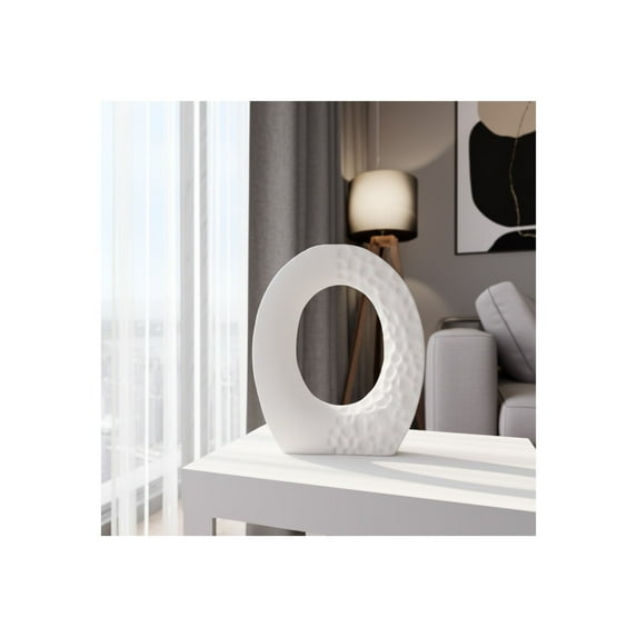 Modern Decorative Vase - Textured Stoneware Ceramic - Contemporary Minimalist Home Accent for Living Room, Bedroom & Office - 10" White