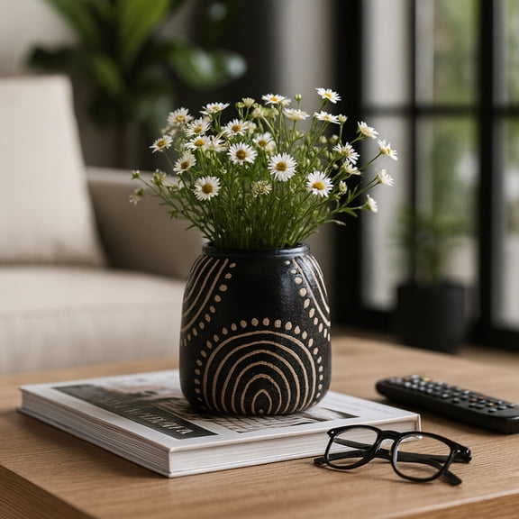 Modern Decorative Flower Vase for Living Room and Bedroom Decor - Elegant Ceramic Vase for Home Decor - Contemporary Accent for House, Room, Office, and Console Table Display - 6", Black & Tan