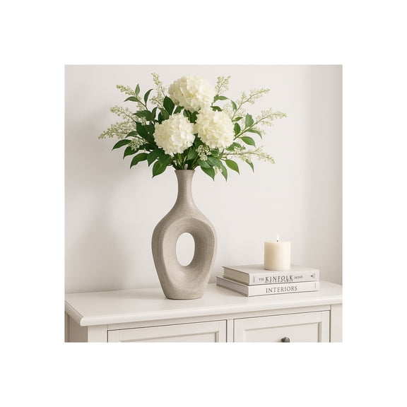 Decorative Open Cut Ceramic Vase for Living Room Decor - Ideal Home Decor Accents for Bedroom, Office Desk, and Table Centerpiece - Modern Flower Vase for Shelf and House - 19", Silver & Metallic